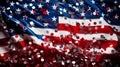 American flag, confetti stars on red background with copy space. Royalty Free Stock Photo