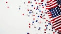 American flag, confetti stars on white background with copy space. Royalty Free Stock Photo