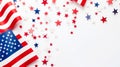 American flag, confetti stars on white background with copy space. Royalty Free Stock Photo