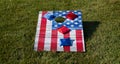 American Flag cornhole game with red and blue bean bags