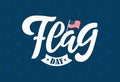 American Flag day logo. Vector illustration with celebration text, USA flag, stars isolated on navy background. Typography poster Royalty Free Stock Photo