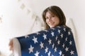 American flag. Democracy. A resident of the United States. Student with national symbol of the country