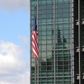 American US flag at the embassy house. Square shot. Photo processed by art filter