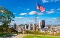 American flag at Emerald View Park overlooking Downtown Pittsburgh, Pennsylvania Royalty Free Stock Photo