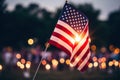 American Flag with Evening Lights Bokeh. Royalty Free Stock Photo