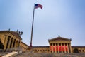 American flag and the exterior of the Art Museum in Philadelphia Royalty Free Stock Photo