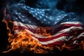 american flag on fire. downfall of america. BRICS. dollarization. Economy and inflation. Royalty Free Stock Photo