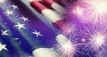 American flag and fireworks, banner design. Independence Day of USA Royalty Free Stock Photo