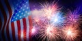 American flag and fireworks, banner design. Independence Day of USA Royalty Free Stock Photo