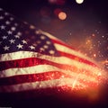 American flag, fireworks and blur background. Event celebration