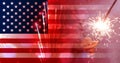 American flag fireworks and sparklers, background of independence and memorial day, fourth july celebration concept Royalty Free Stock Photo