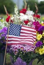 American flag and Flowers on Graveside