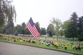 American flag and Flowers on Graveside