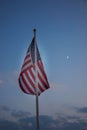 American Flag at Dusk with the Moon