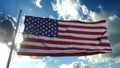 American flag flying in the wind at sunny day. USA flag on clear blue sky. Official flag of the United States of America. 3d Royalty Free Stock Photo