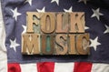 American flag with folk music words