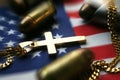 American Flag with Gold Cross, American Flag & Bullets High Quality
