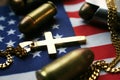 American Flag With Gold Cross With 45 Auto Bullets
