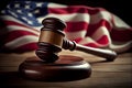 American flag, a golden scale and a judges gavel symbolizing the American justice system or the Judicial Branch of Royalty Free Stock Photo