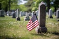 American flag at gravesite on memorial day Royalty Free Stock Photo