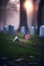 An American Flag on a Gravestone for Veteran\'s Day Royalty Free Stock Photo