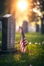 An American Flag on a Gravestone for Veteran\'s Day Royalty Free Stock Photo