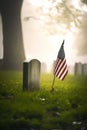 An American Flag on a Gravestone for Veteran\'s Day Royalty Free Stock Photo