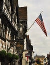 American Flag and Half Timbered Houses, Stratford-upon-Avon, Eng Royalty Free Stock Photo