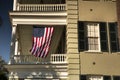 American flag hangs from a balcony Royalty Free Stock Photo