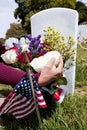 American Flag and Headstones at United States National Cemetery Royalty Free Stock Photo