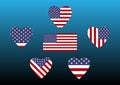 American flag in Heart icon design. Symbol of Independence Day. Patriotic Stickers for 4th of July. Love USA concept