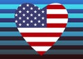 American flag in Heart icon design. Symbol of Independence Day. Patriotic Stickers for 4th of July. Love USA concept