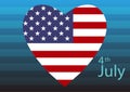 American flag in Heart icon design. Symbol of Independence Day. Patriotic Stickers for 4th of July. Love USA concept