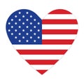 American flag in heart on white background . Vector icon . USA flag. Color flag of united stated