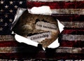 American flag with a hole and US Constitution 14th Amendment Citizenship headlines Royalty Free Stock Photo