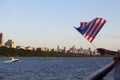American flag during Independence Day on the Hudson River with a view at Manhattan - New York City - United States Royalty Free Stock Photo