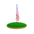 American Flag on Island Grass .isolated white background. Veteran Day. Isolated White. 3D Rendering