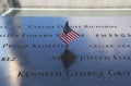 American Flag left at the National September 11 Memorial at Ground Zero in Lower Manhattan