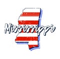 American flag in mississippi state map. Vector grunge style with Typography hand drawn lettering mississippi on map shaped old Royalty Free Stock Photo