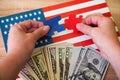 American flag, money and symbol of ballot, Democrats or Republicans? United States House of Representatives elections 2022 Royalty Free Stock Photo