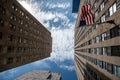 An American flag in motion at the Rockefeller Center Royalty Free Stock Photo