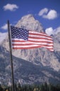 American Flag with Mountains, Grand Teton National Park, Wyoming Royalty Free Stock Photo