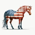 American Flag , Mustang Horse Retro Vintage elegant racing horse in gallop vector illustration isolated on white.