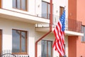 American flag near apartment building Royalty Free Stock Photo