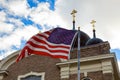 American flag and old church steeple reflect separation of state Royalty Free Stock Photo