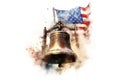 American flag and old school bell isolated on white background. 3d illustration AI Generated animal ai Royalty Free Stock Photo