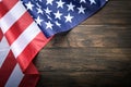 American Flag On Old Wooden Background With Copy Space. Close Up For Memorial Day Or 4th Of July Or Happy Martin Luther King Jr