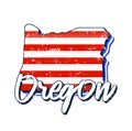 American flag in oregon state map. Vector grunge style with Typography hand drawn lettering oregon on map shaped old grunge Royalty Free Stock Photo