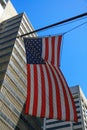 American Flag over Skyscraper in San Francisco downtown Royalty Free Stock Photo