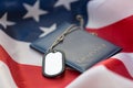 American flag, passport and military badge Royalty Free Stock Photo